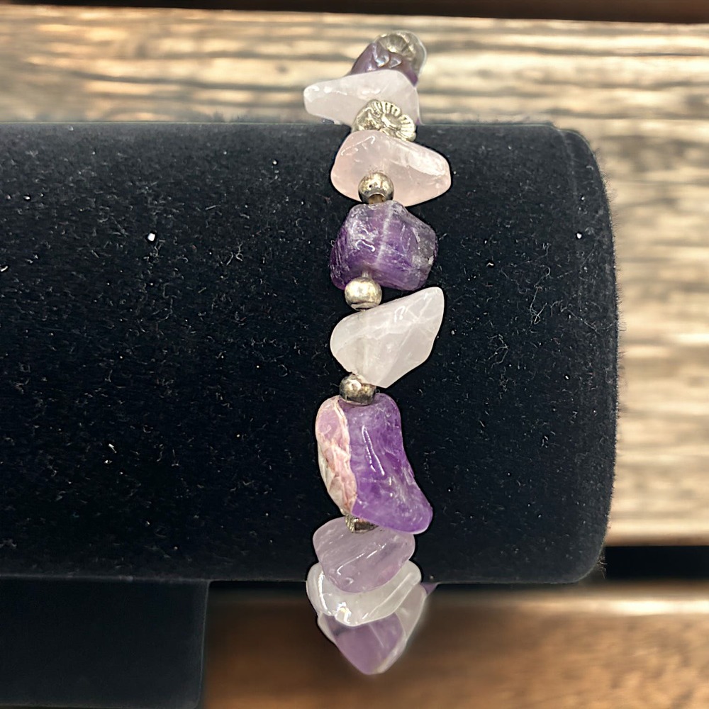 Handmade Amethyst Chips & Silver or Silver-Tone Stretch Cord Bracelet!